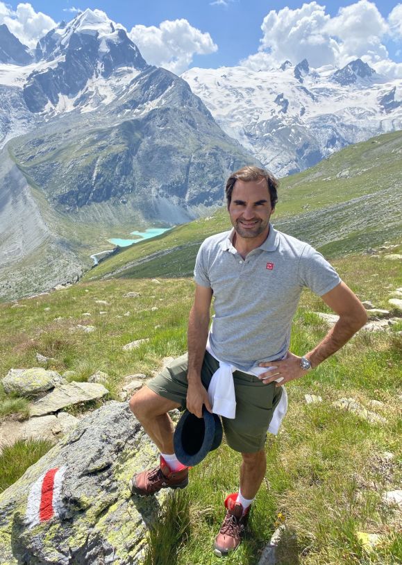 RF hiking Swiss Alps Roger Federer